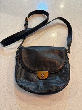Fossil Black Leather Crossbody with Brass snap lock closure